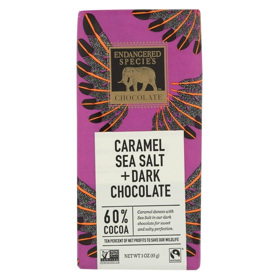 Endangered Species Chocolate Bar - Dark Chocolate - Caramel - Sea Salt - 3 oz - Case of 12