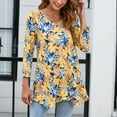 thumbnail image 4 of ENMAIN Womens V Neck Tunic Tops 3/4 Sleeve Plus Size Casual Shirts Swing Flare Blouses Yellow Leaf, 4 of 8
