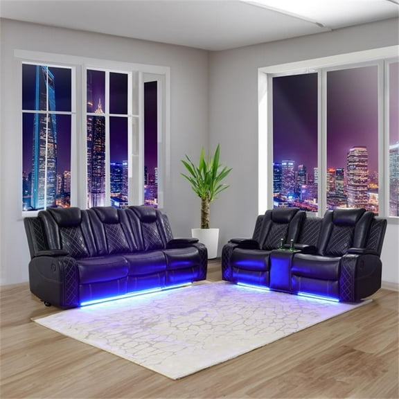 Beverly Fine Furniture Roduco Faux Leather Power Recliner Sofa Loveseat Black