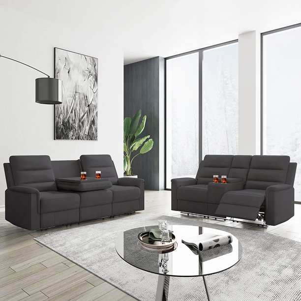 Mjkone Reclining Sofa Set for Living Room,Loveseat Sofa Recliner with 2
