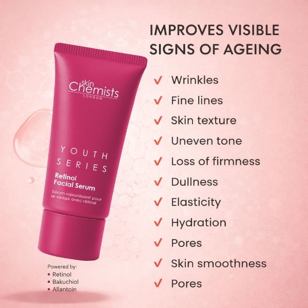skinChemists Bakuchiol Facial Serum for Fine Lines, Wrinkles & Uneven Skin Tone – Smoothing & Firming Retinol Serum