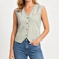 thumbnail image 5 of Women's Striped Vest Sleeveless Button Down Open Front Tops Office Casual Layeringlook Waistcoat, 5 of 8