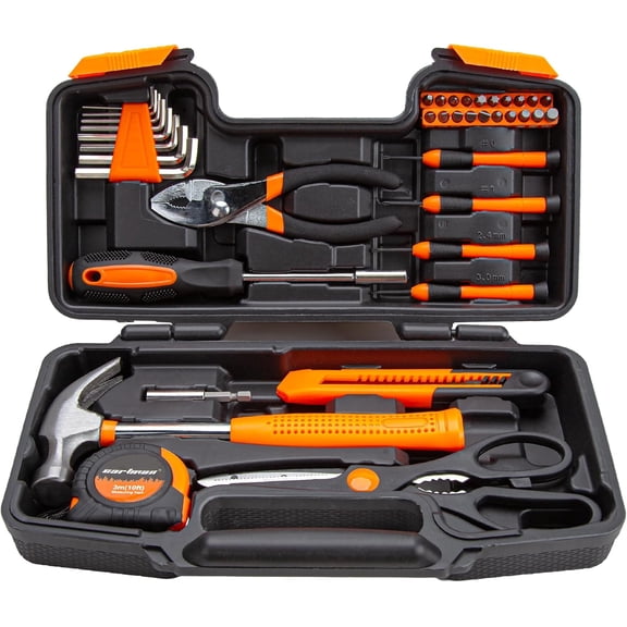 39 Piece Tool Set General Household Hand Kit with Plastic Toolbox Storage Case Orange