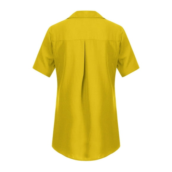 wendunide Shirts For Women Fashion Womens Chiffon Solid T-Shirt Office Ladies Plain Short Sleeve Blouse Top Yellow L