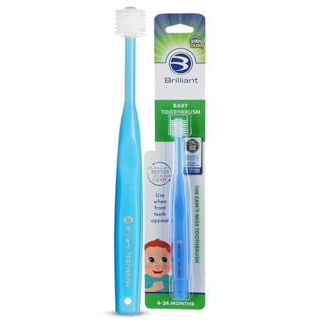 Brilliant Baby Infant Toothbrush, Ages 4–24 Months, Soft Bristles, Round Head, Blue, 1-Pack