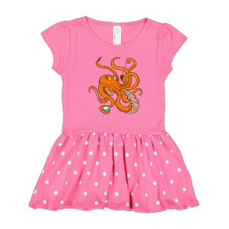 

Inktastic Giant Orange Octopus Eating Ice Cream Gift Toddler Girl Dress