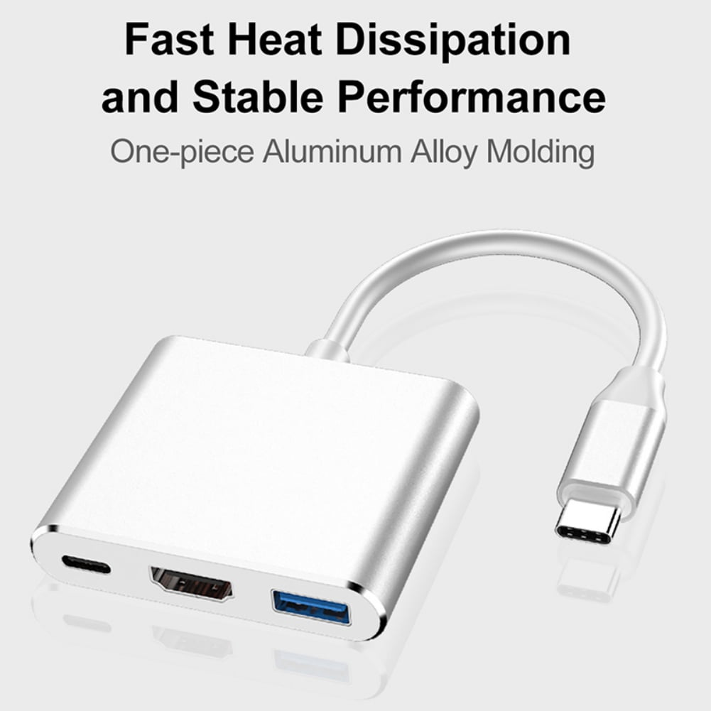 YiLBX USB C to HDMI Multiport Adapter, USB 3.1 Gen 1 Thumderbolt 3 to HDMI 4K Video Converter/USB 3.0 Hub Port PD Quick Charging Port