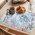 thumbnail image 3 of Blue Jellyfish Octopus Placemats Set of 12 Beach Nautical Ocean Coral Seahorse Place Mats Indoor Wipeable Table Mats Washable Dining Table Placemats for Kitchen Holiday Party Home Decor 13x19 Inch, 3 of 9