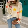 thumbnail image 5 of WRKEKC Women's Velvet Soft Knit Pullover Sweater Stars Print Crewneck Long Sleeve Casual Plush Cozy Basic Tops Womens Sweater, 5 of 10