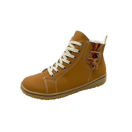 

SIMANLAN Womens Snow Boots Side Zip Winter Boot Plush Lined Warm Booties Work Cold Weather Ankle Bootie Walking Lace Up Shoes Coffee 8