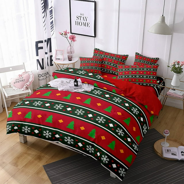Innerwin Ensembles de Courtepointe Imprimée Ensemble de Couvre-Lit 3 Pcs Noël Édredon Couvre-Lit Léger Microfibre Respirant Ultra Doux Style Déco R Simple