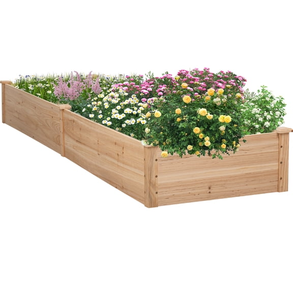 Lacoo Raised Garden Bed 92x22x9in Divisible Wooden Planter Box Outdoor Patio Elevated Garden Box Kit to Grow Flower, Fruits, Herbs and Vegetables for Backyard, Patio, Balcony - Natural
