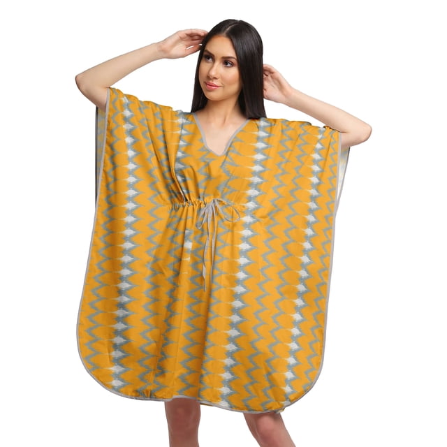 Moomaya Robe Courte de Caftan de Plage, Robe de Couverture Imprimée, Kaftan pour Femmes, Tenue de Plage, Couverture