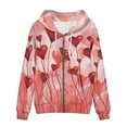 thumbnail image 3 of Renewold Fashion Zip-Front Pocket Hoodies & Sweatshirts for Women Size 3XL Valentine's Day Round Neck Streetwear Workout Shirts Red Hearts Graphic Oversized Jacket Coat, 3 of 6
