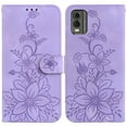 thumbnail image 2 of Compatible with Nokia C32 Embossed Lily Wallet Case with Card Holder PU Leather Flip Cover, 2 of 5