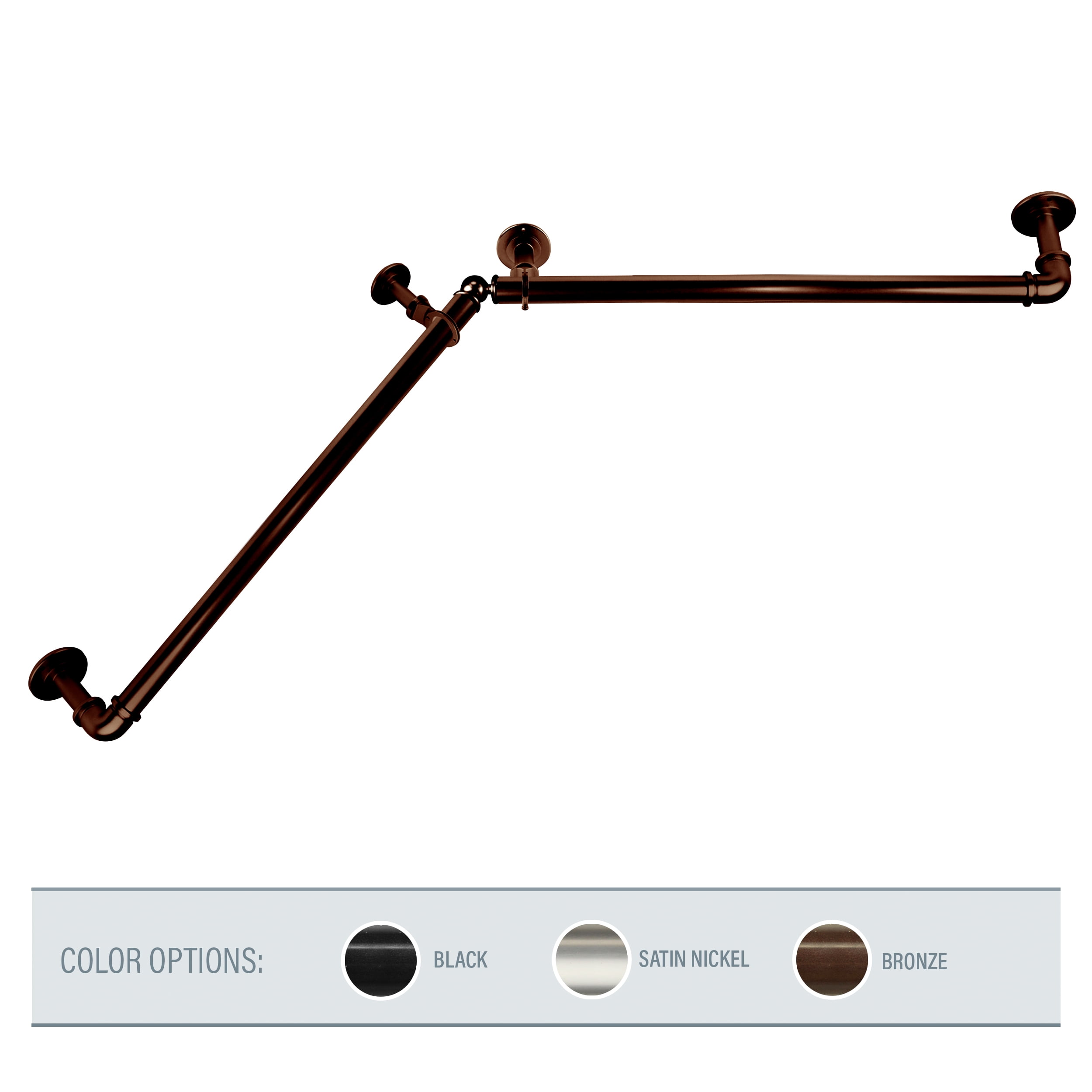 1" Dia Adjustable 28" to 48" Blackout Corner Curtain Rod in Bronze,(BOTCR-289)
