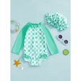 thumbnail image 2 of aturustex Toddler Baby Girl Rash Guard Swimsuit with Sun Hat 0-24M Infant Long Sleeve Zipper Bodysuits Swim Classic Checkered Print Rompers Crew Neck ar Beachwear for Holiday Party Swim Pool, 2 of 7