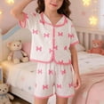 thumbnail image 1 of Conjuntos de blusas y camisas de cuello redondo y manga corta para niños, top con capucha y mangas de color con faldas de cintura elástica, traje casual y cómodo, conjunto de poliéster para niños, 1 of 6