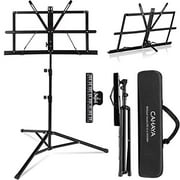 CAHAYA 2 in 1 Dual Use [Extra Stable Reinforced] Folding Sheet Music Stand & Desktop Book Stand Lightweight Portable Adjustable with Carrying Bag, Metal Music Sheet Stand with Music Sheet Clip Holder
