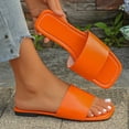 thumbnail image 5 of KIJBLAE Women's Solid Color Square Toe Flat Slides, Wide Width Non Slip Casual Slippers for Beach Pool Summer Orange 44, 5 of 9
