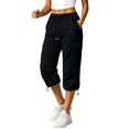 thumbnail image 2 of Women's Capri Cargo Pants, Elastic Waist Cropped Hiking Pants for Women, Lightweight Quick Dry Jogger Trousers with Multi Utility Pockets, Adjustable Capri Length Streetwear Travel Pants Black XXXL, 2 of 9