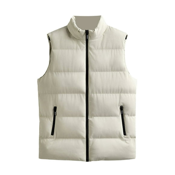 WIFORNT Men's Puffer Vest Solid Color Stand Collar Quilted Waistcoat Fall Winter Casual Outdoor Sleeveless Padded Jacket Coat