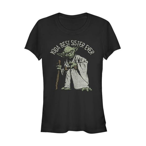 Junior's Star Wars Yoda Best Sister Ever  Graphic Tee Black Medium