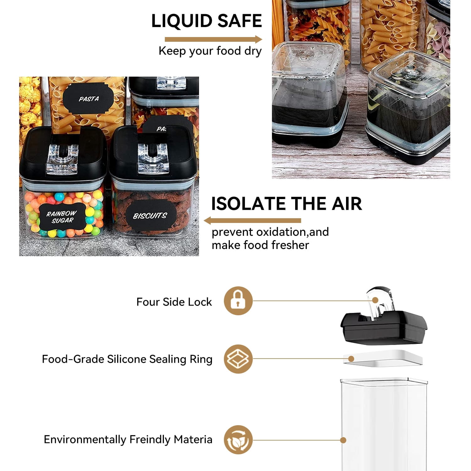 Airtight Food Storage Containers With Lids, 7 PCS BPA Free Kitchen Plastic Storage Containers for Dry Food,Flour and Sugar, for Pantry Organization and Storage