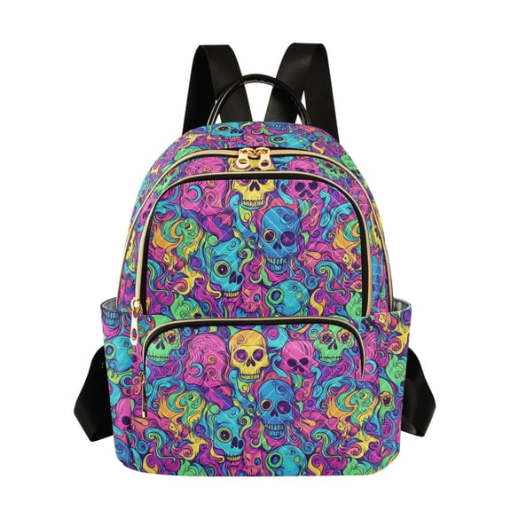 WOBOGO Twisted Painted Skulls Backpack Durable Lightweight Shoulder Bag Built-in Laptop Sleeve and Multiple Utility Compartments