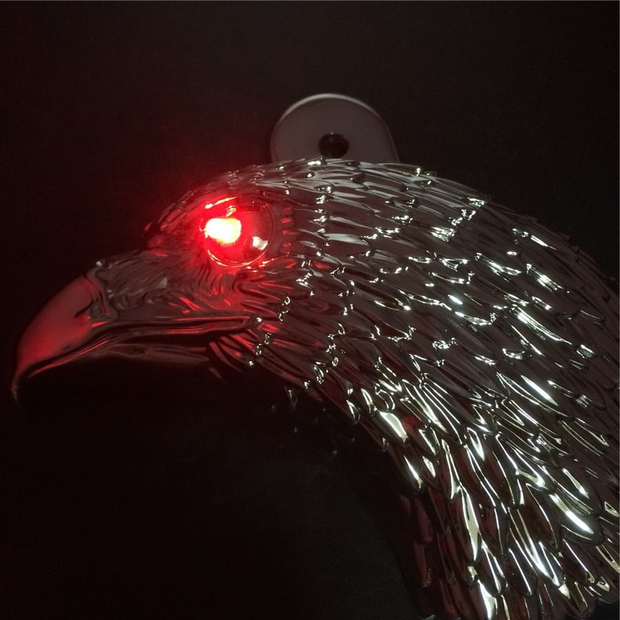 XKMT-Chrome Eagle head horn cover Compatible With 1992 and up Harley-Davidson with side mountcowbell and all V-rods With Red LED Light B0116N0JZA 