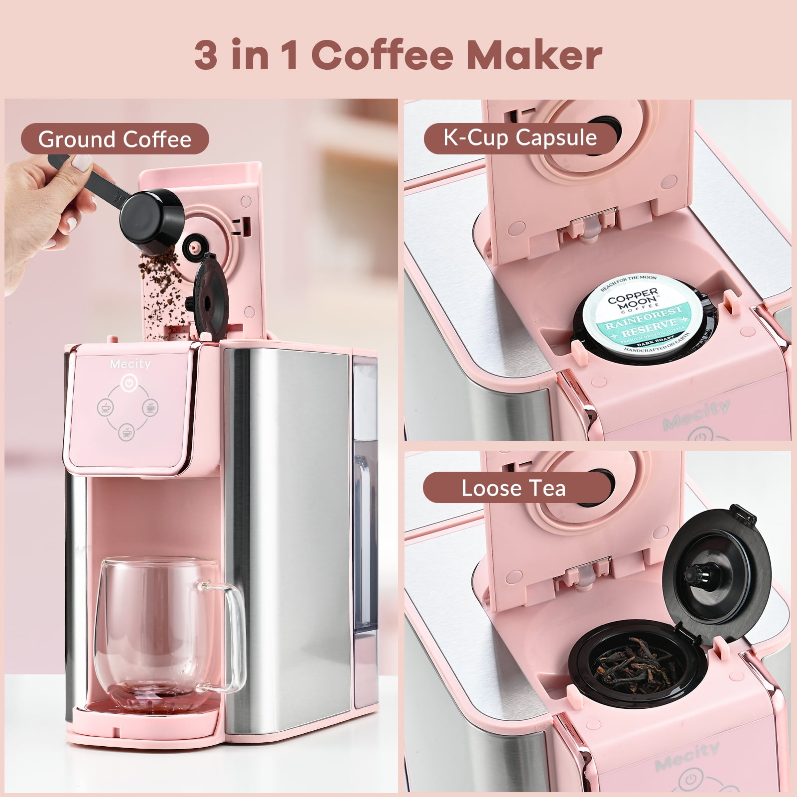 Great Choice Products Single Serve Coffee Maker, 3 In 1 Coffee Machine,  Personal KPod Capsule Brewer For Ground Coffee & Loose Leaf Tea, 50Oz Remov…