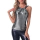 thumbnail image 1 of INSPIRAR CHIC Top de Mujer Sin Mangas Cuello Redondo Metálico Brillante Fiesta Nudo Torcido Cami Tops XS Negro Plateado, 1 of 6