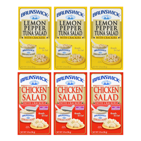 Brunswick Variety Pack, Lemon Pepper Tuna Salad with Crackers and Chicken Salad with Crackers, (3 oz., Pack of 6)