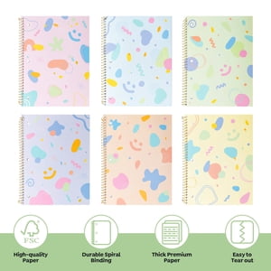 Deli 1-Subject Spiral Notebooks, 6-Pack, Wide Ruled, Pastel