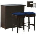 thumbnail image 2 of Costway 3 Pcs Rattan Bar Set with Cushions, Brown / Navy, 2 of 12