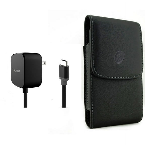 Fast Home Charger & Case Belt Clip for iPhone 15 Pro - 15W 5ft Long Type-C Turbo Charge and Leather Holster Cover Pouch V9O for iPhone 15 Pro (6.1")