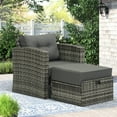 thumbnail image 4 of CozyHom Wicker Rattan Outdoor Patio Sofa Furniture Set Patio Couch with Ottomans and Dark Gray Cushion, Gray, 4 of 7