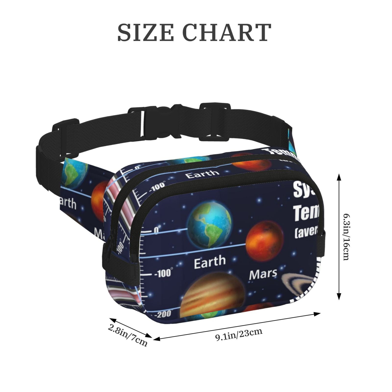Picia Solar System Print Square Double-Layer Waist Bag Mini Adjustable Waist Belt Bag Exercise Running Travel Hiking