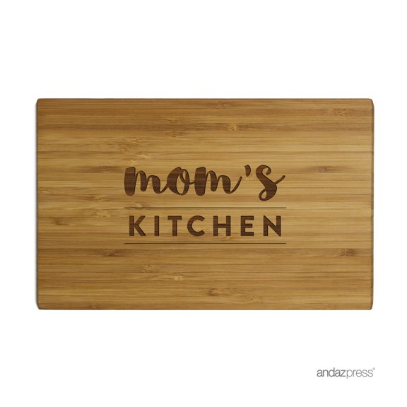 Andaz Press Laser Engraved Small Bamboo Wood Cutting Board, 9.5 x 6-inch, Mom's Kitchen, 1-Pack