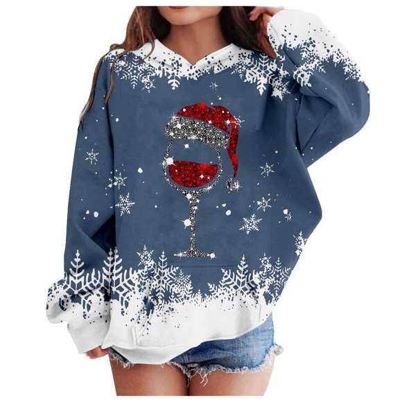 AJIWYH Girls Sweaters Christmas Reindeer Girls' Hoodie Children's Medium And Small Children's Color Long Sleeved Hoodie Kids Hoodies Blue,100