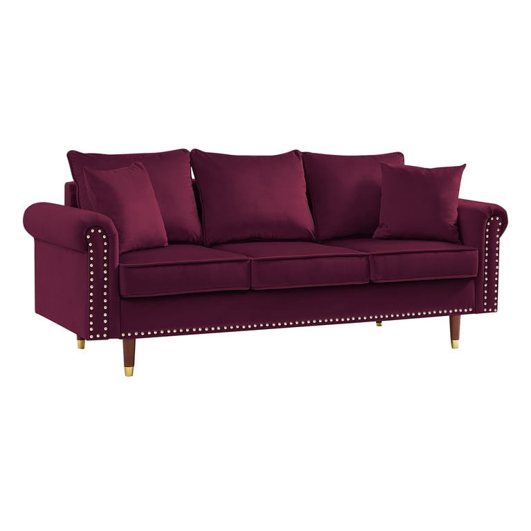 【WOOHWA】VELVET TR PT 3 Seater Sofa with 2 Pillows, Modern Velvet Upholstered
