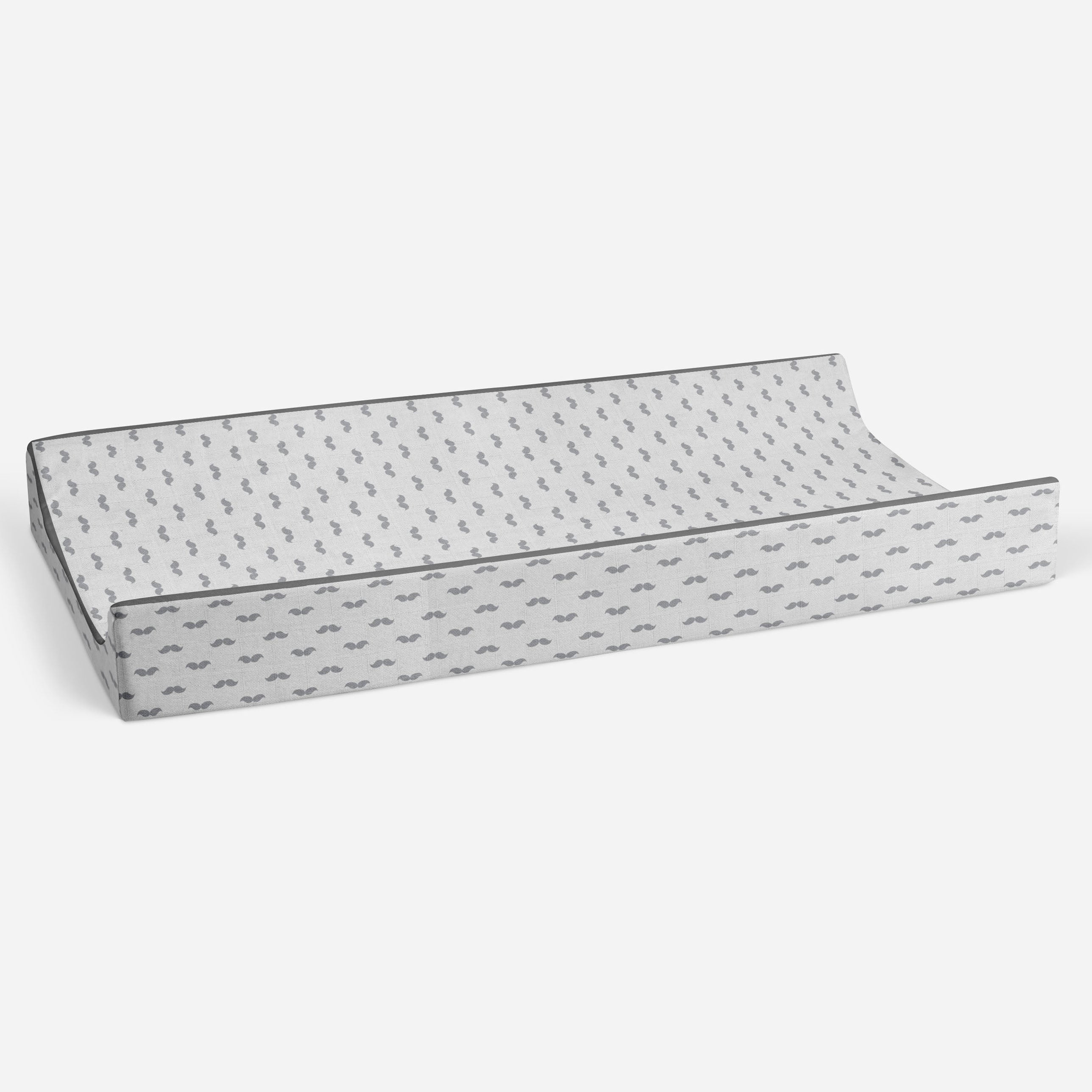 Mustache Gray Quilted Muslin Changing Pad Cover