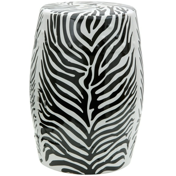 Oriental Furniture 18" Zebra Leaf Porcelain Garden Stool, oriental design, glazed, decorative item with practical use