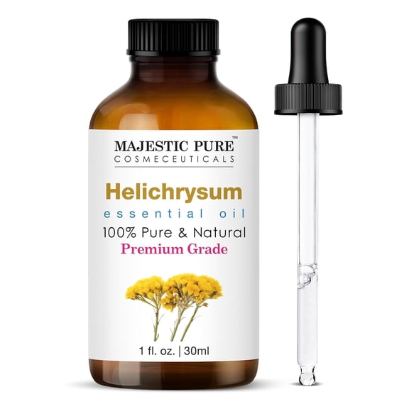 Majestic Pure Helichrysum Essential Oil 1 fl oz, 100% Pure and Natural Aromatherapy Oil with Glass Dropper for Diffusers, Soap and Candle Making