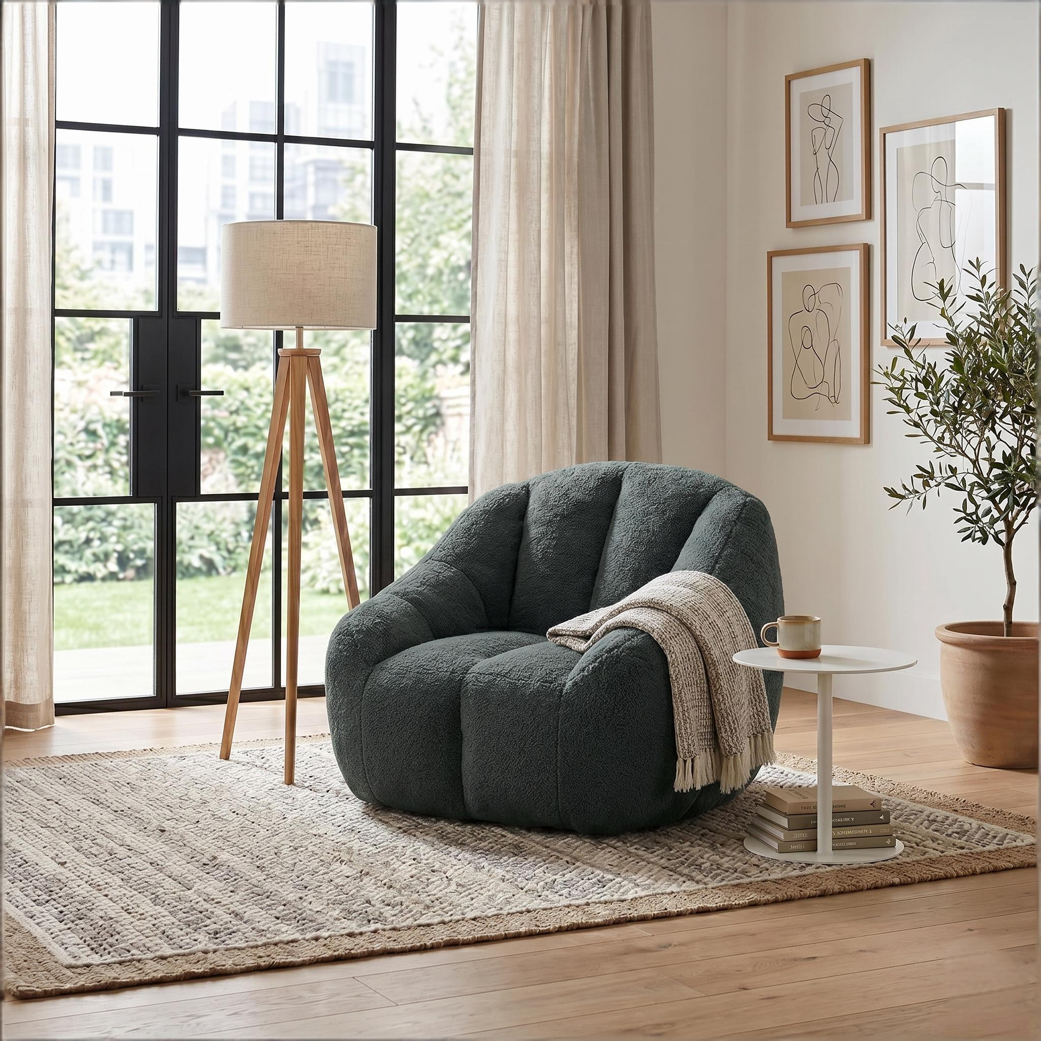 Howcool Bean Bag Chair with Filler, Memory Foam Tufted Fluffy Lazy Sofa for Living Room Dorm Apartment