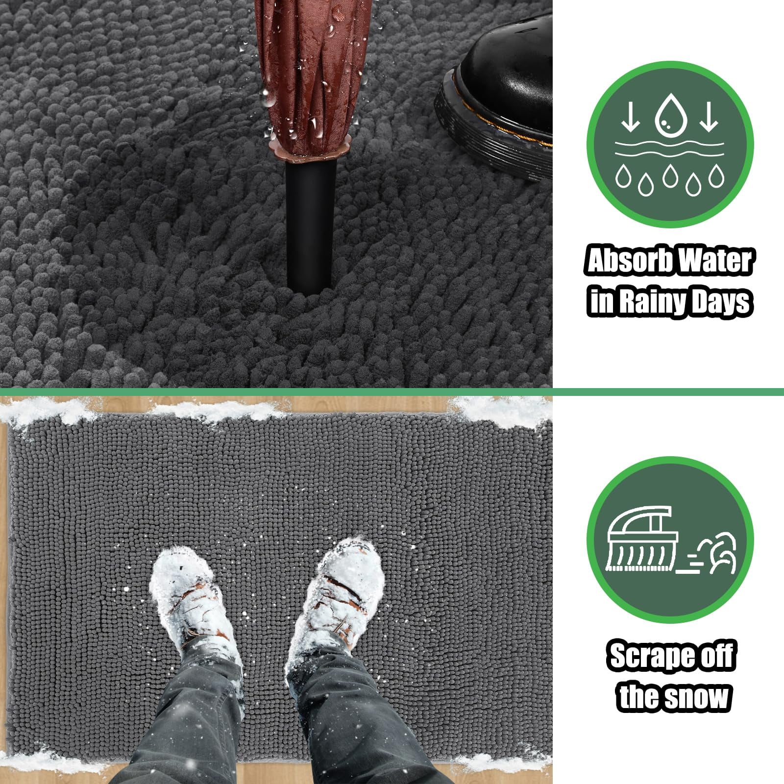 Chenille Absorbent Outdoor Doormat 60" x 36", Washable Muddy Door Mats for Dog Non Slip Indoor Doormat Dog Mat for Muddy Paw Front Inside Doormats for Entryway Grey