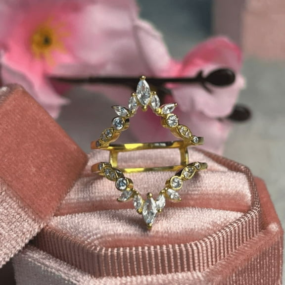 0.43Ct. Round and Marquise Cut Diamond Ring Guard- Engagement Ring Jacket