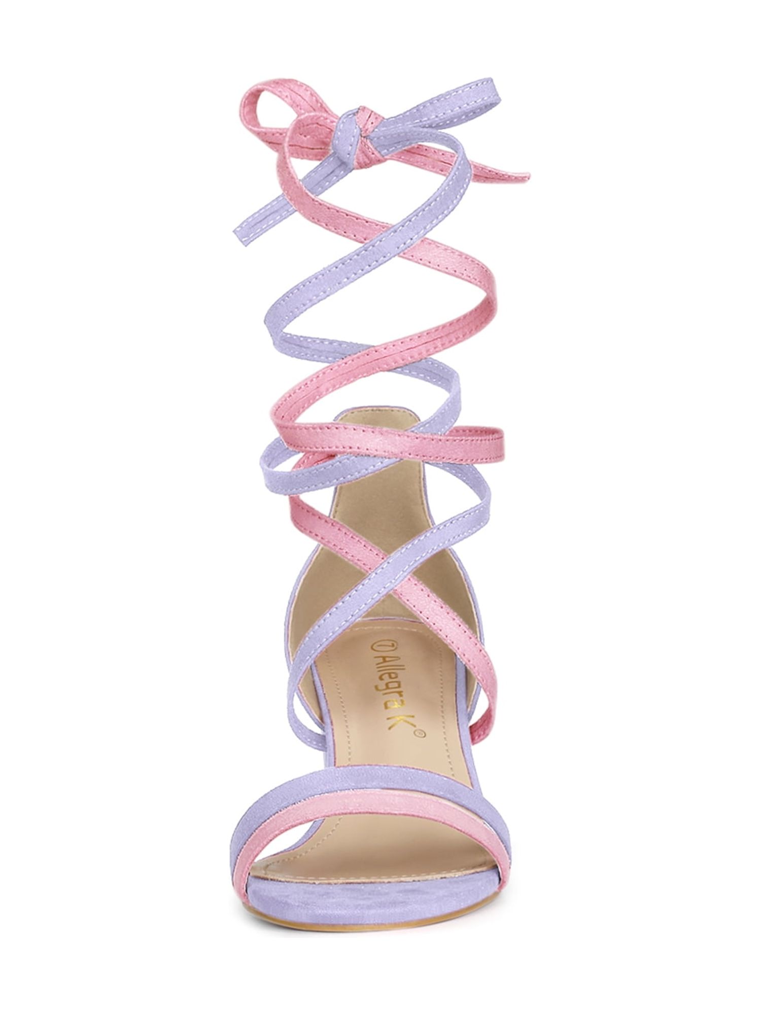 DARING DIVA Women's  Fashion Open Toe Lace Up Color Block Heel Sandals Light Purple 10