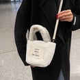 thumbnail image 3 of Lutabuo Women Plush Fur Letter Pattern Handbag Quilted Small Bucket Bag (White), 3 of 9