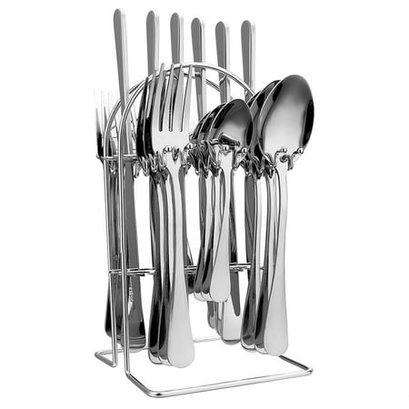 

Silverware Set 24 Piece Silverware Cutlery Set with Stand Include Knife Fork Spoon Hanging Stainless Steel Silver